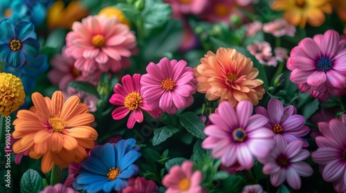 Colorful daisy flowers blooming in a garden