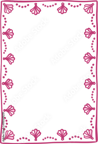 Hand drawn whimsical vintage frame perfect for wedding invitations. Elegant, decorative rectangle border in pink and burgundy colors.
