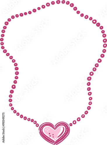 Necklace with heart pendant. Elegant decorative vector frame. Vintage coquette element in hand-drawn style. Isolated whimsical border. Suitable for wedding or birthday invitation
