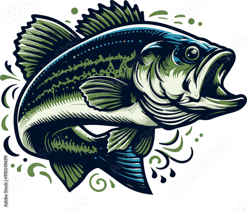 Largemouth Bass isolated on black and white background EPS