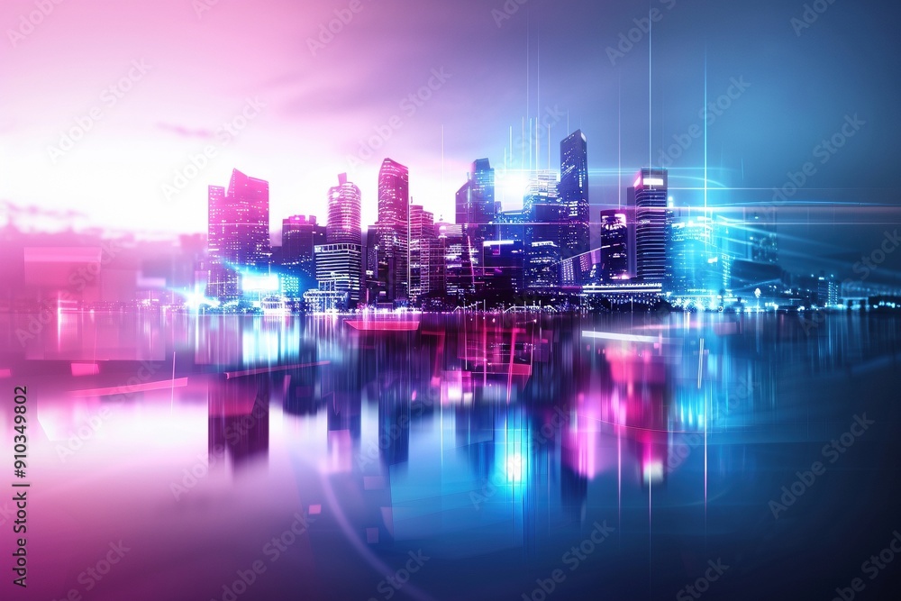 Abstract cyberpunk cityscape for desktop wallpaper, showcasing a retrowave design with geometric shapes in blue and purple. Abstract cyberpunk cityscape for desktop wallpaper, showcasing a retrowave design with geometric shapes in blue and purple.