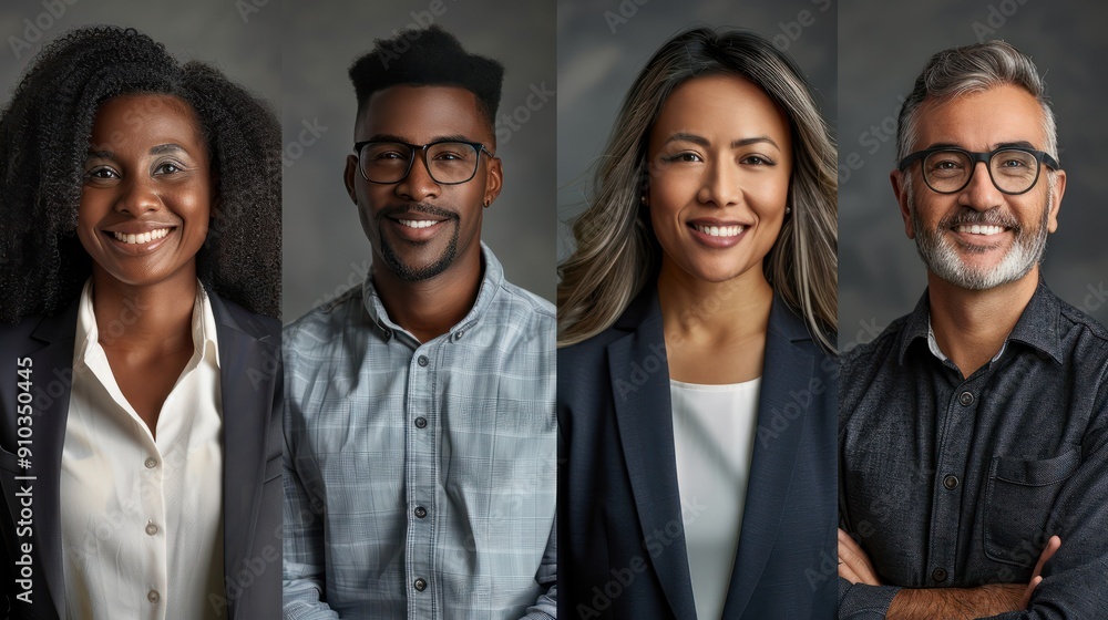 Composite of six individual portraits from diverse ethnic backgrounds, each smiling and dressed in business casual attire, suggesting a professional and inclusive work environment. Composite of six individual portraits from diverse ethnic backgrounds, each smiling and dressed in business casual attire, suggesting a professional and inclusive work environment.