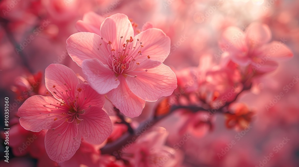 Beautiful pink flowers blooming on branch in springtime Beautiful pink flowers blooming on branch in springtime