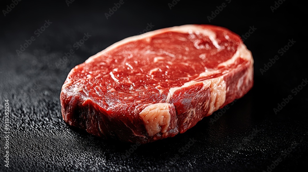 Fresh Raw Ribeye Steak on Black Background - High-Quality Marbled Beef Cut for Gourmet Cooking and Culinary Presentations Fresh Raw Ribeye Steak on Black Background - High-Quality Marbled Beef Cut for Gourmet Cooking and Culinary Presentations