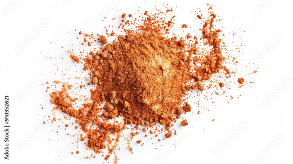 cinnamon powder, cocoa powder scattered isolated on white background cinnamon powder, cocoa powder scattered isolated on white background