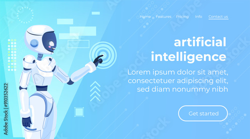 Robot tester finding, searching program bugs, mistakes. Artificial intelligence technology concept horizontal. For web banner, infographics. Automation analyzing work databases.