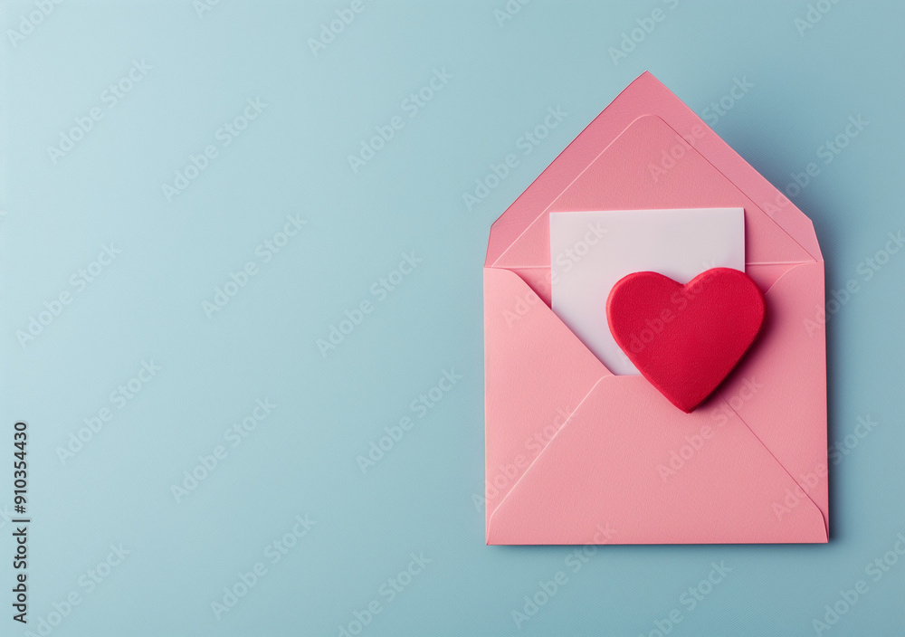 Illustration message d'amour, photographie romantique, idéal pour la saint valentin, déclaration de sa flamme, coeur rouge et enveloppe rose sur fond uni Illustration message d'amour, photographie romantique, idéal pour la saint valentin, déclaration de sa flamme, coeur rouge et enveloppe rose sur fond uni