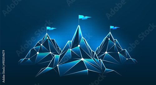 Digital polygonal mountains with flags