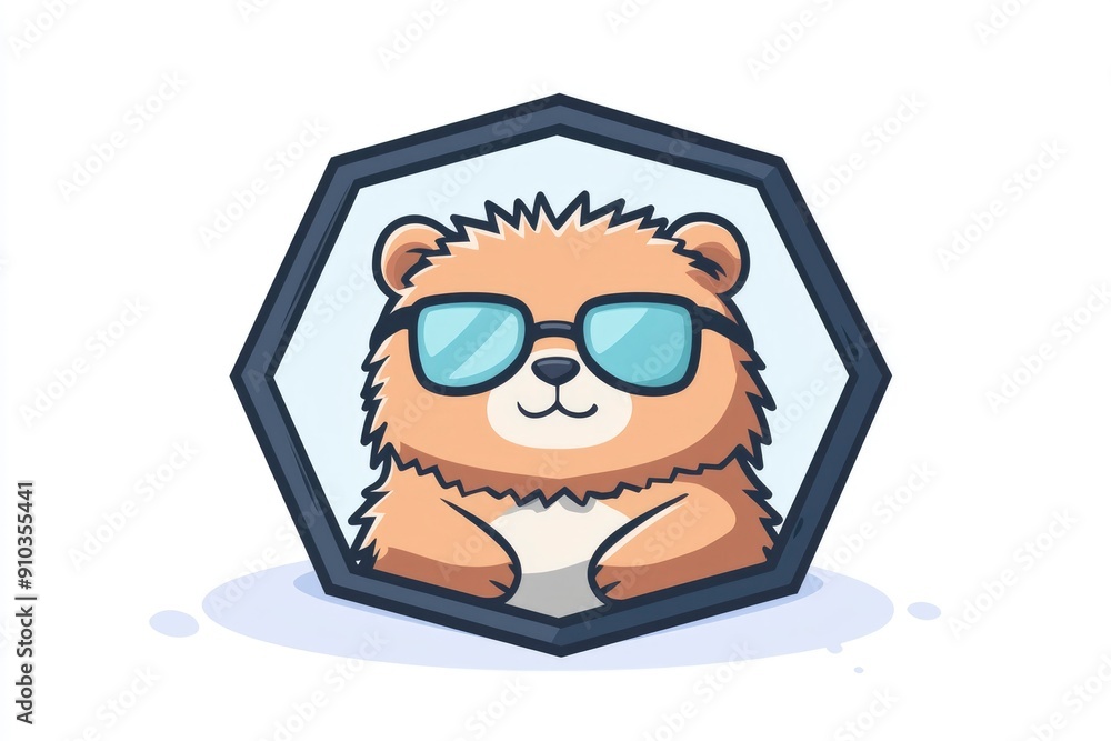 Cool Bear in Sunglasses Looking Through Hexagon Window Cool Bear in Sunglasses Looking Through Hexagon Window