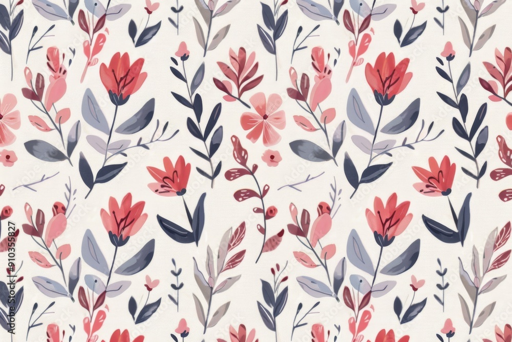 Lovely hand drawn floral seamless pattern, cute doodle flowers great for textiles, wrapping, banners, cloth, surface - vector design. Beautiful simple AI generated image in 4K, unique.