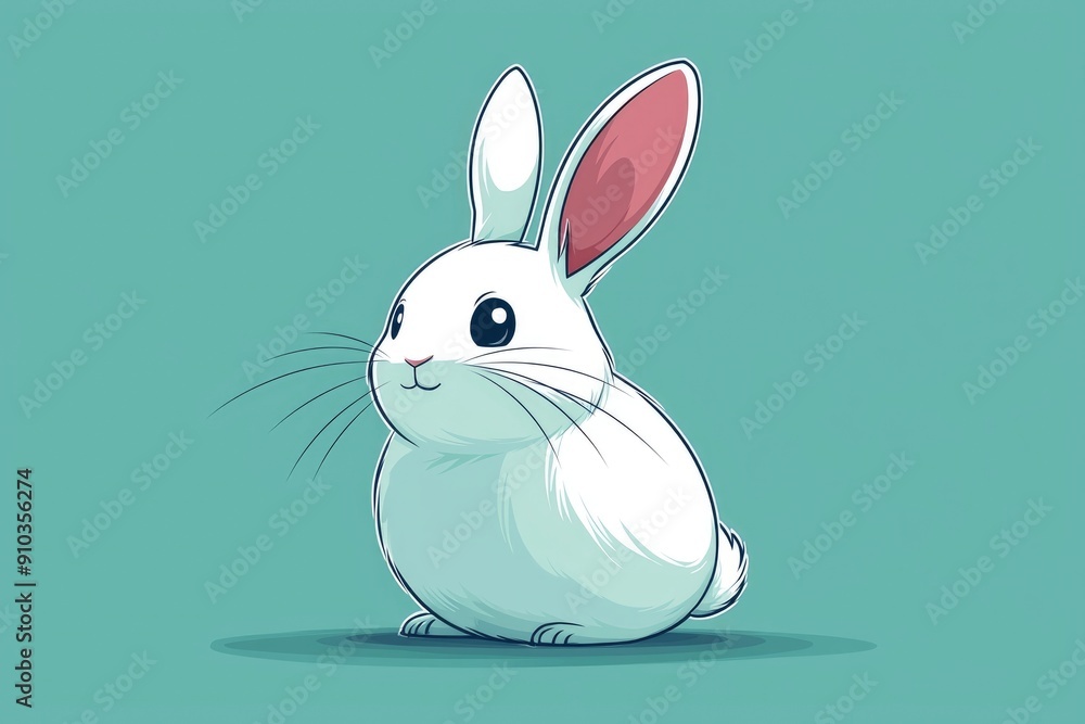 Cute White Bunny with Pink Ears Illustration Cute White Bunny with Pink Ears Illustration
