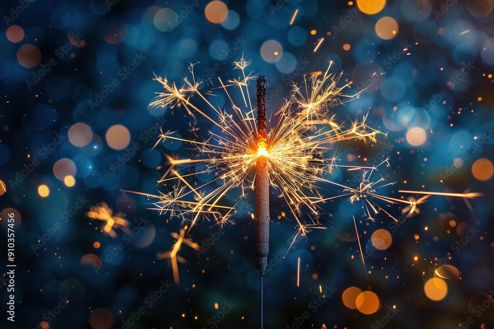 Obraz premium A vibrant fireworks festival against a dark night sky, featuring sparkling fireworks, twinkling stars, and luminous lights creating a beautiful display