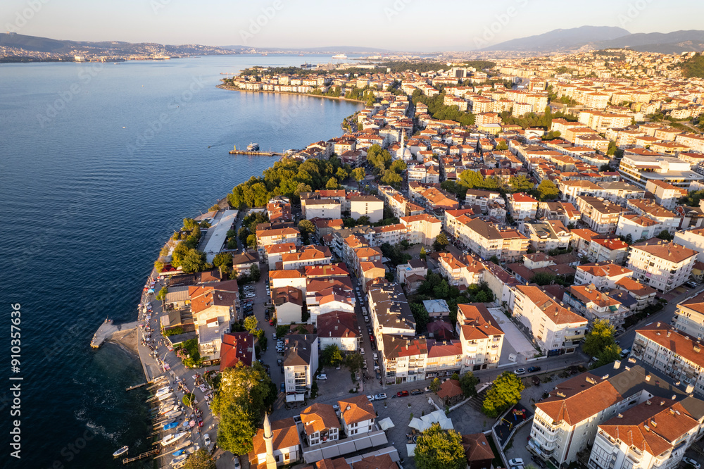 Fototapeta premium Degirmendere District in Golcuk. Kocaeli, Turkey. Golcuk is a town in Kocaeli province, Turkey. Aerial view with drone.