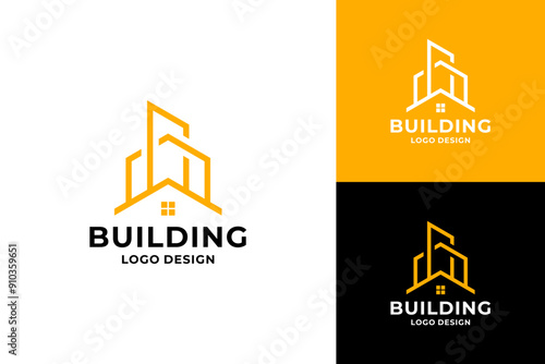 Building logo design with line art style