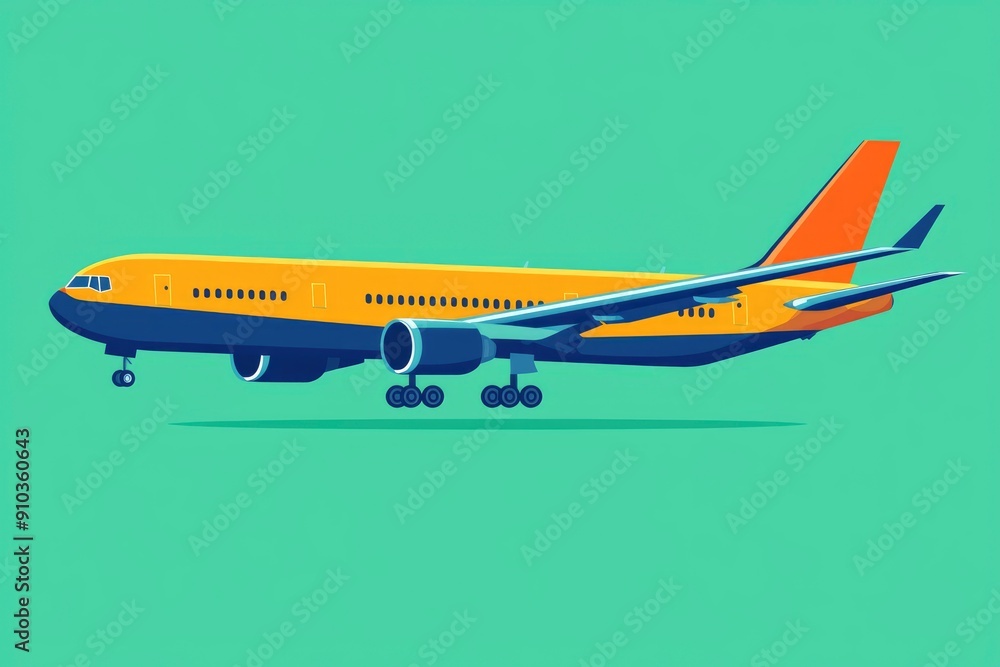 Yellow Airplane Landing Illustration Yellow Airplane Landing Illustration