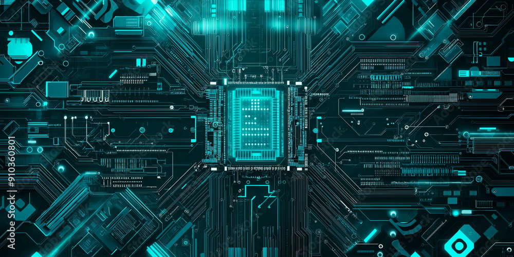 Fototapeta premium Technische und elektronische Elemente Hintergrund Motiv in Blau
