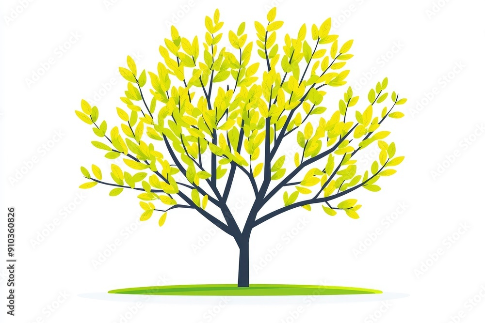 Cartoon Tree with Green Leaves