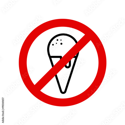 Sign forbidding to eat ice cream, forbidding to bring food- vector illustration