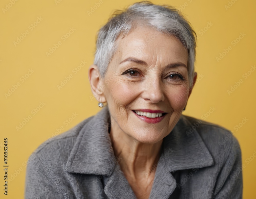 Stylish and Sophisticated Senior Woman Smiling Radiantly in Vibrant, EyeCatching Attire Stylish and Sophisticated Senior Woman Smiling Radiantly in Vibrant, EyeCatching Attire