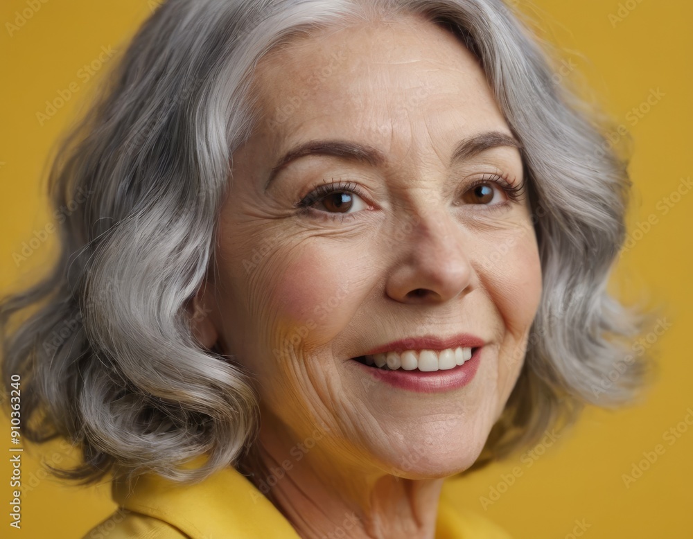 Stylish and Sophisticated Senior Woman Smiling Radiantly in Vibrant, EyeCatching Attire Stylish and Sophisticated Senior Woman Smiling Radiantly in Vibrant, EyeCatching Attire