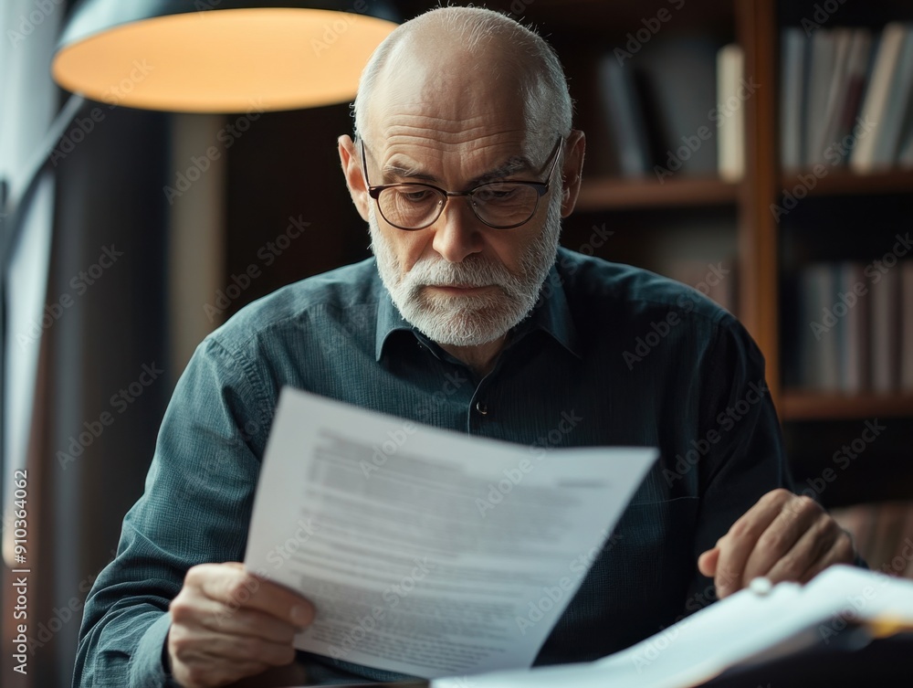 A person reading a document in a quiet library setting A person reading a document in a quiet library setting