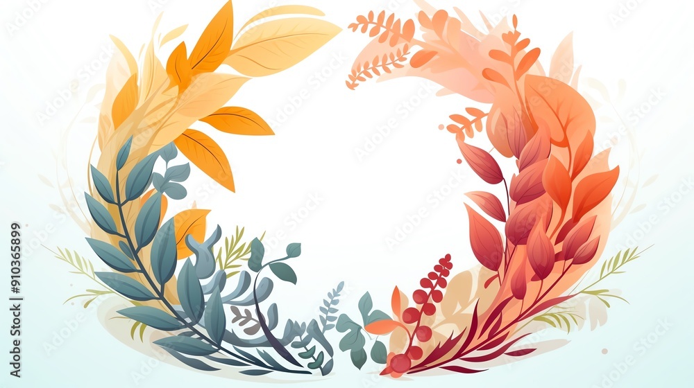 Fototapeta premium Autumn leaves wreath with colorful foliage on white background.