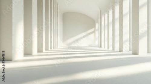 A minimalistic 3D illustration of an empty white room with clean lines and shadows.