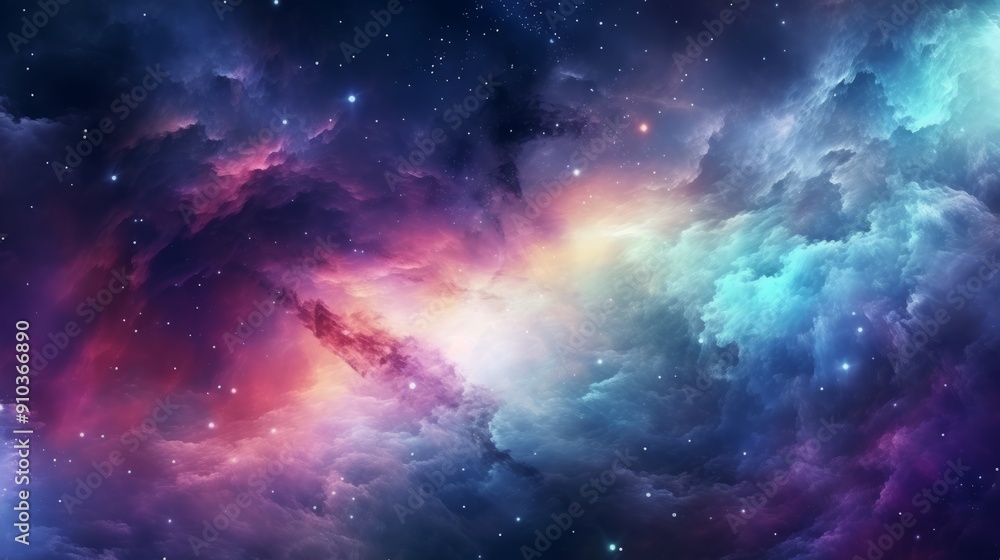 Fototapeta premium Vibrant and colorful space galaxy cloud nebula with starry night sky in the cosmos, illustrating the wonders of the universe, ideal for science and astronomy concepts