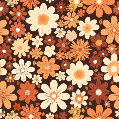 Wallpaper Mural Floral Pattern Vector Art With Orange and Brown Flowers on Dark Background Torontodigital.ca