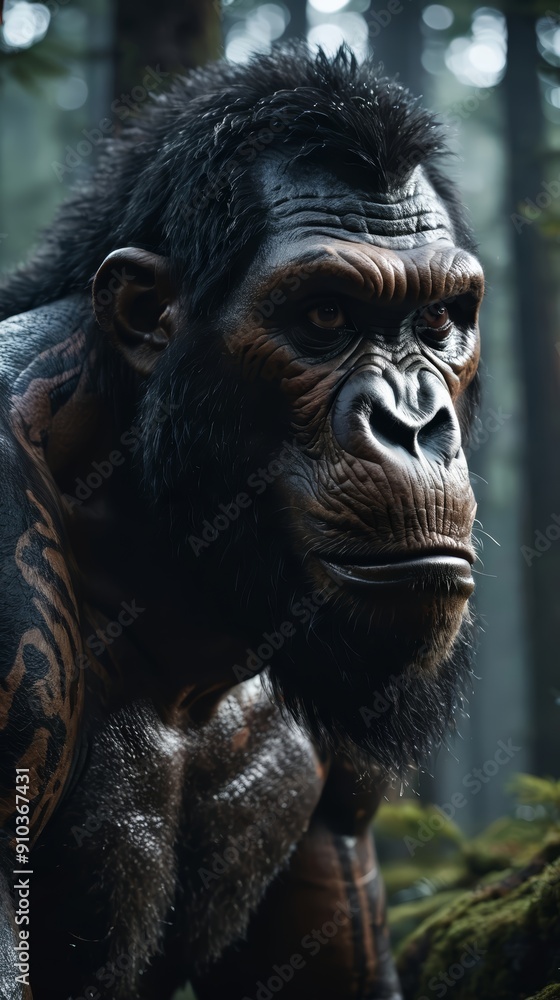 Gorilla Standing in Middle of Forest Gorilla Standing in Middle of Forest
