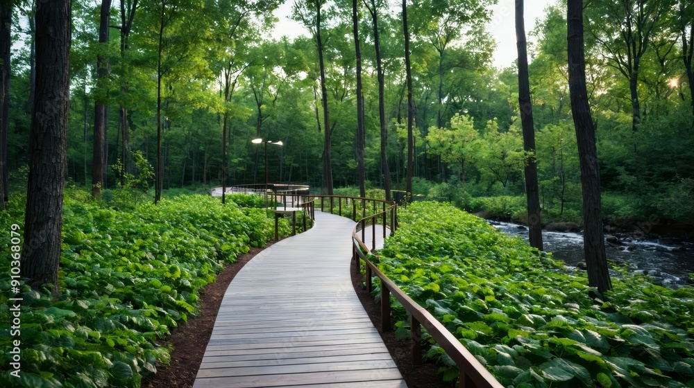 Obraz premium Wooden Walkway Through Forest