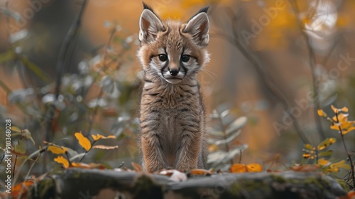 Cute Kitten in Autumn Forest