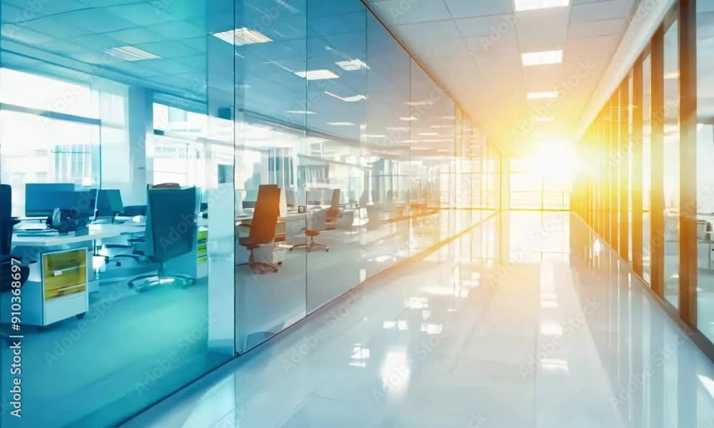 Empty modern office with glass walls and a bright sunlit hallway Empty modern office with glass walls and a bright sunlit hallway