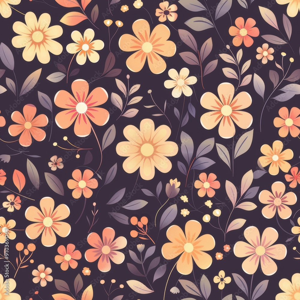 Floral Pattern Vector Art With Vibrant Flowers on Dark Background Floral Pattern Vector Art With Vibrant Flowers on Dark Background