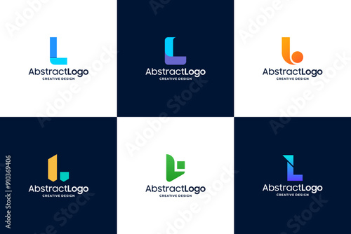 Set of colorful letter L logo design with creative concept