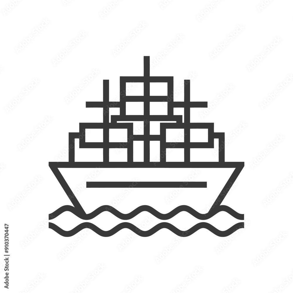 Obraz premium Line Art Illustration of a Cargo Ship with Containers Sailing on Water