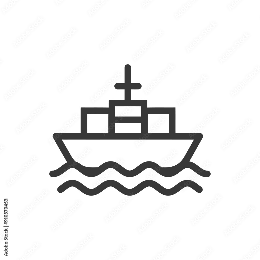 Line art illustration of a cargo ship with containers sailing on water Line art illustration of a cargo ship with containers sailing on water