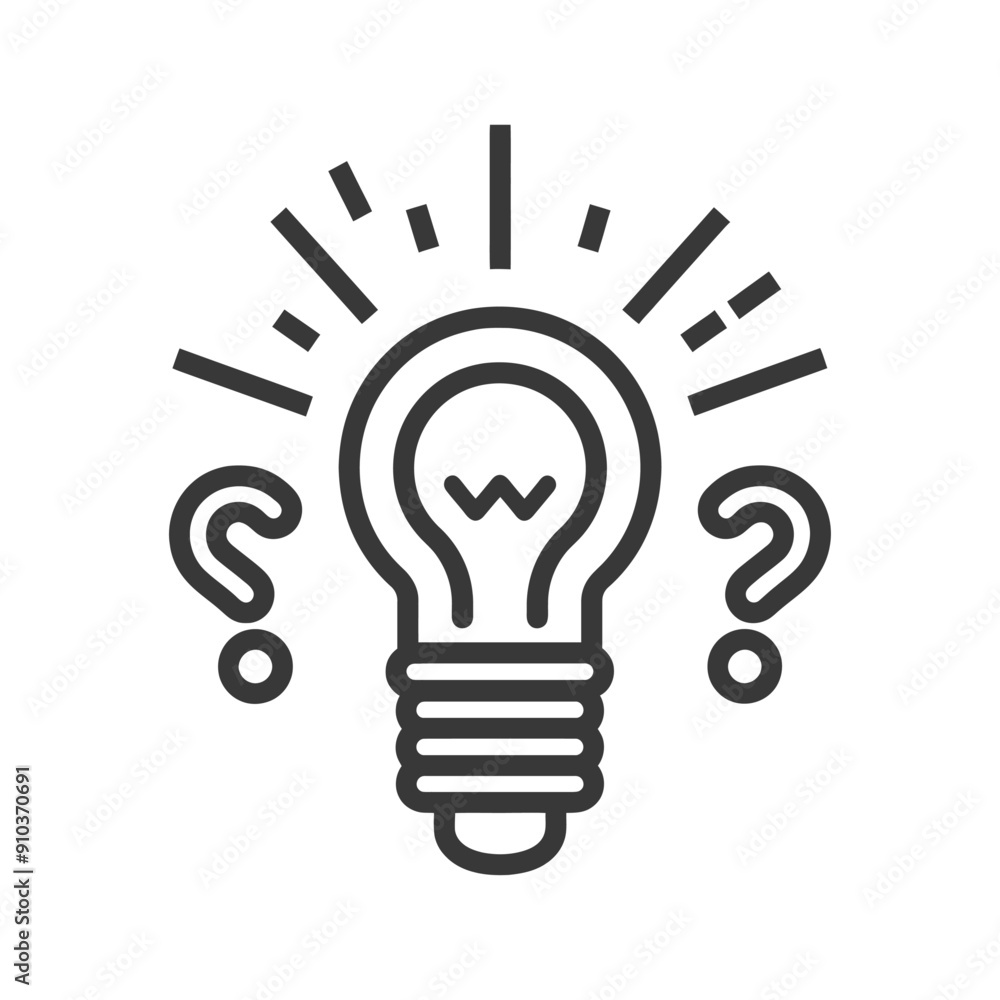 Light Bulb with Question Marks and Radiating Lines Light Bulb with Question Marks and Radiating Lines