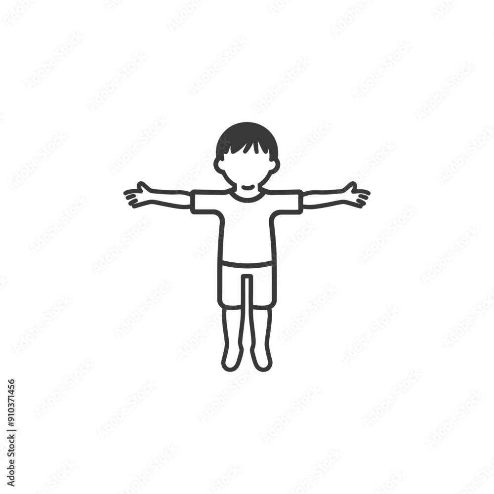 Line Art Illustration of a Boy with Arms Outstretched Line Art Illustration of a Boy with Arms Outstretched