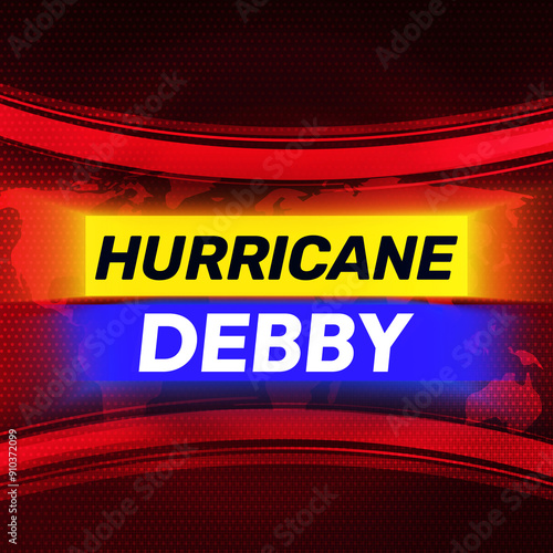 Hurricane Debby news concept background in breaking style with red shapes and typography. Extreme weather conditions and hurricane backdrop photo