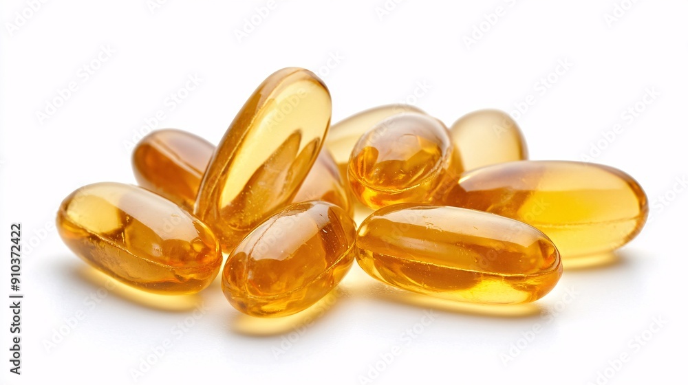Cod liver oil omega 3 gel capsules isolated on white background Cod liver oil omega 3 gel capsules isolated on white background