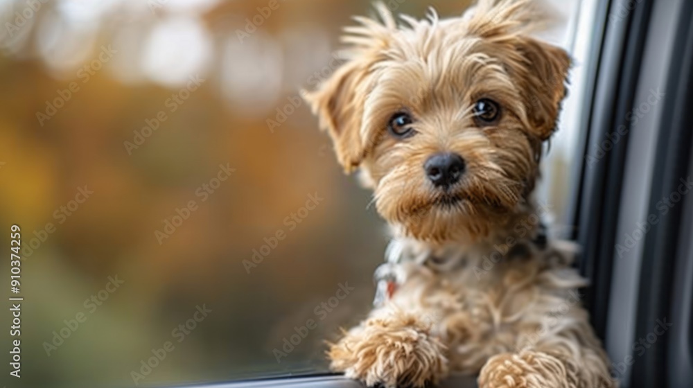 Cute Yorkshire Terrier Looking Out Car Window Cute Yorkshire Terrier Looking Out Car Window