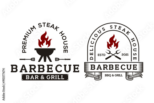 Retro barbecue emblem logo design