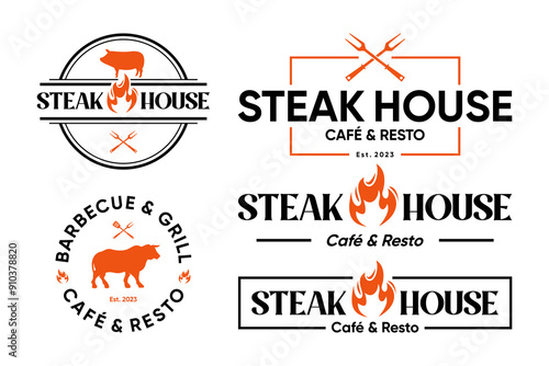 Steakhouse emblem sticker logo design collection