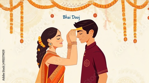 Bhai Dooj, Brother Sister Indian festival after Diwali.illustration photo