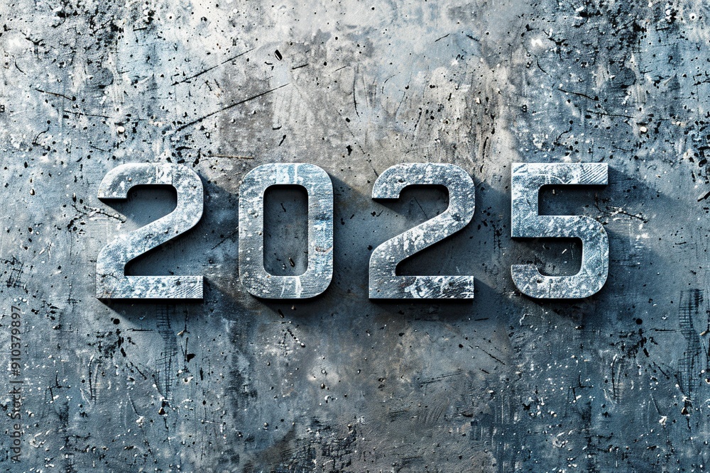 3D '2025' text with a grunge texture, creating depth and dimension for a striking web banner design 3D '2025' text with a grunge texture, creating depth and dimension for a striking web banner design