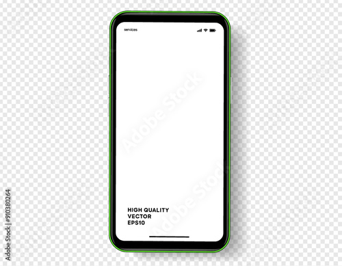 Realistic smartphone mockup. Mobile phone vector with isolated on white background. Device front view. 3D mobile phone with shadow. Realistic, high quality smart phone mockup for ui ux presentation.