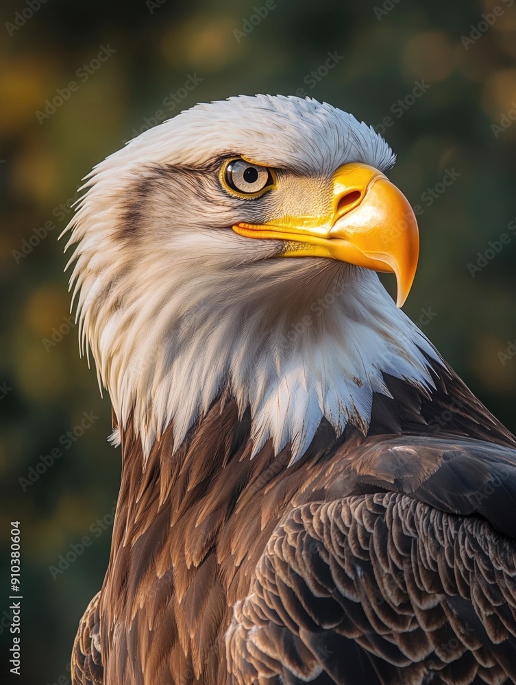 Fototapeta premium A close-up shot of a bald eagle perched among trees, great for wildlife or nature-themed images