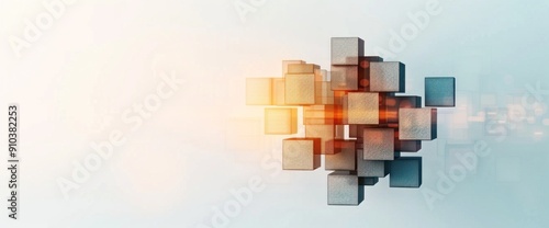 Modern abstract business scene with square shapes and graphs, natural light, no text