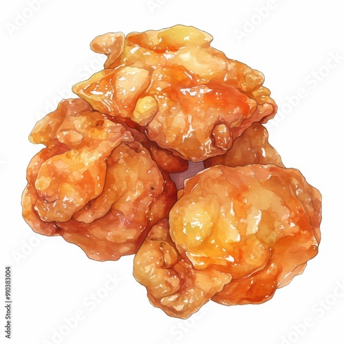 karaage chicken, Japanese food element, watercolor style
